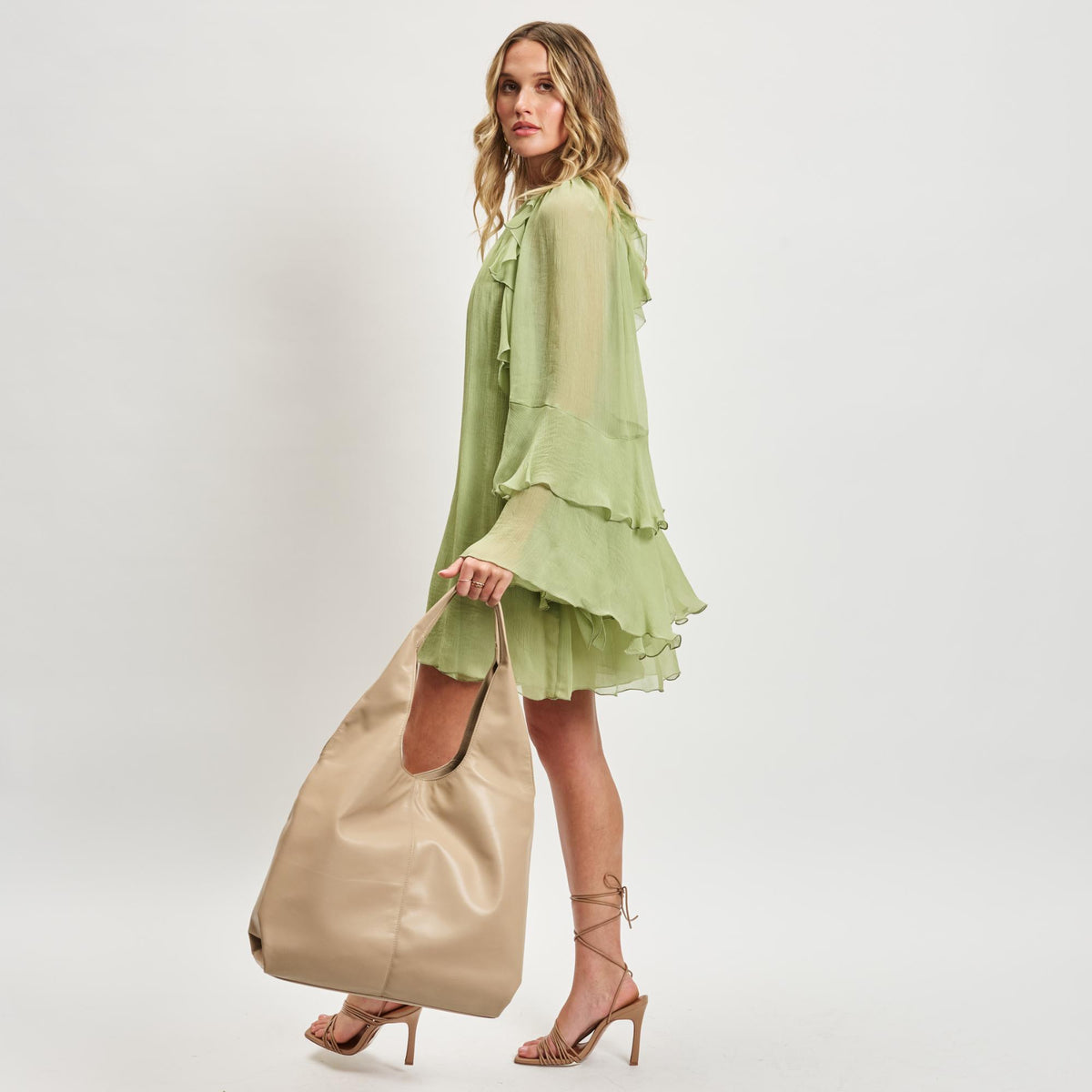 Woman wearing Natural Moda Luxe Faye Hobo 842017138761 View 3 | Natural