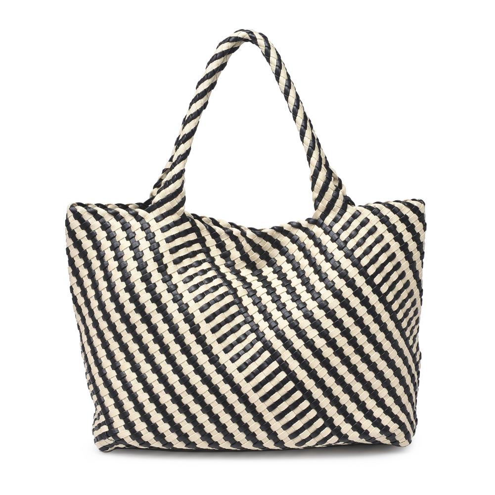 Woman wearing Black Ivory Moda Luxe Solana - Mixed Material Tote 842017135777 View 7 | Black Ivory