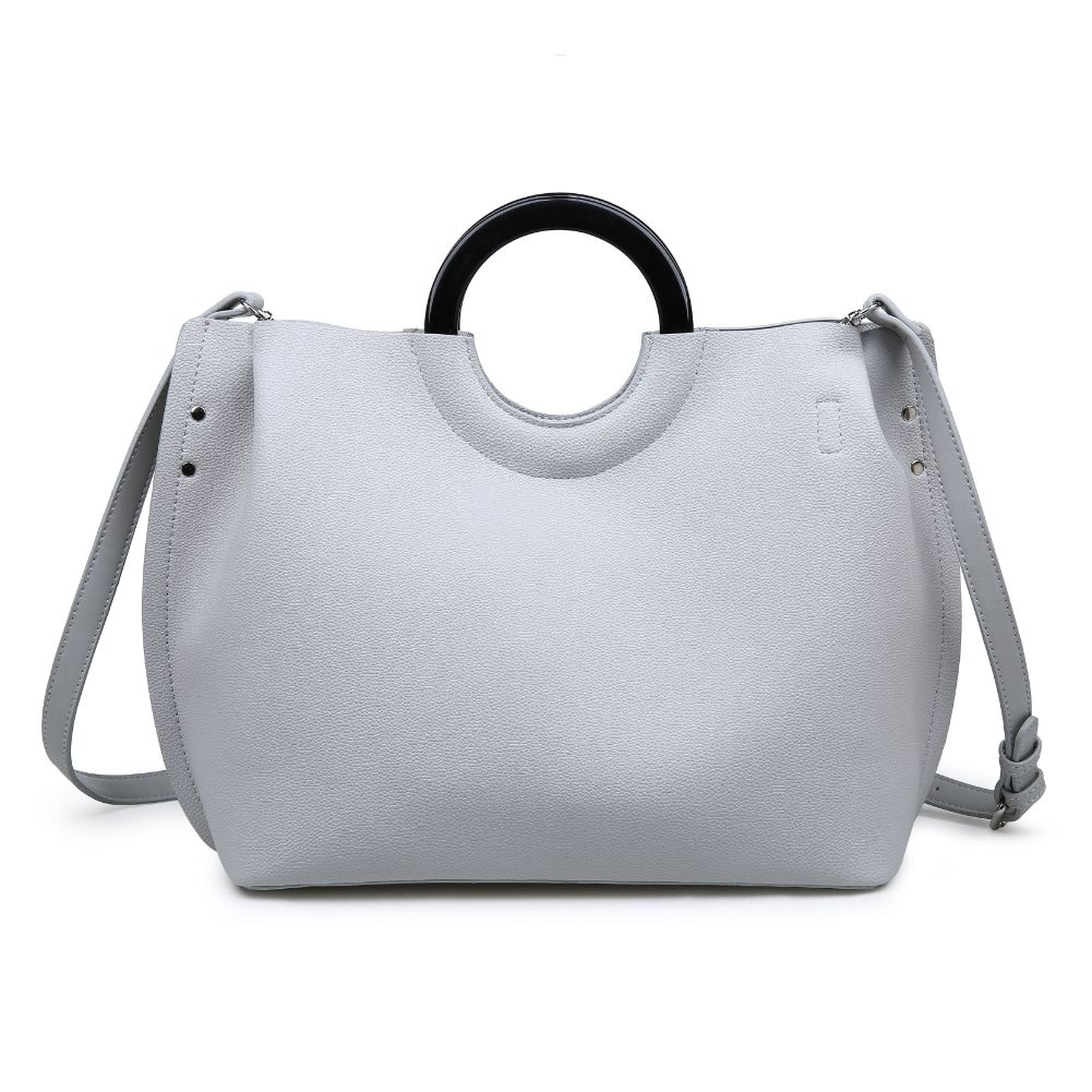 Woman wearing Grey Moda Luxe Rebecca Satchel 842017114482 View 7 | Grey