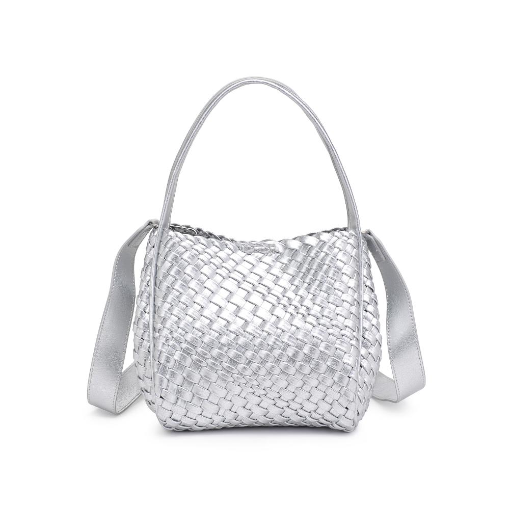 Woman wearing Silver Moda Luxe Roxy Crossbody 842017136293 View 5 | Silver