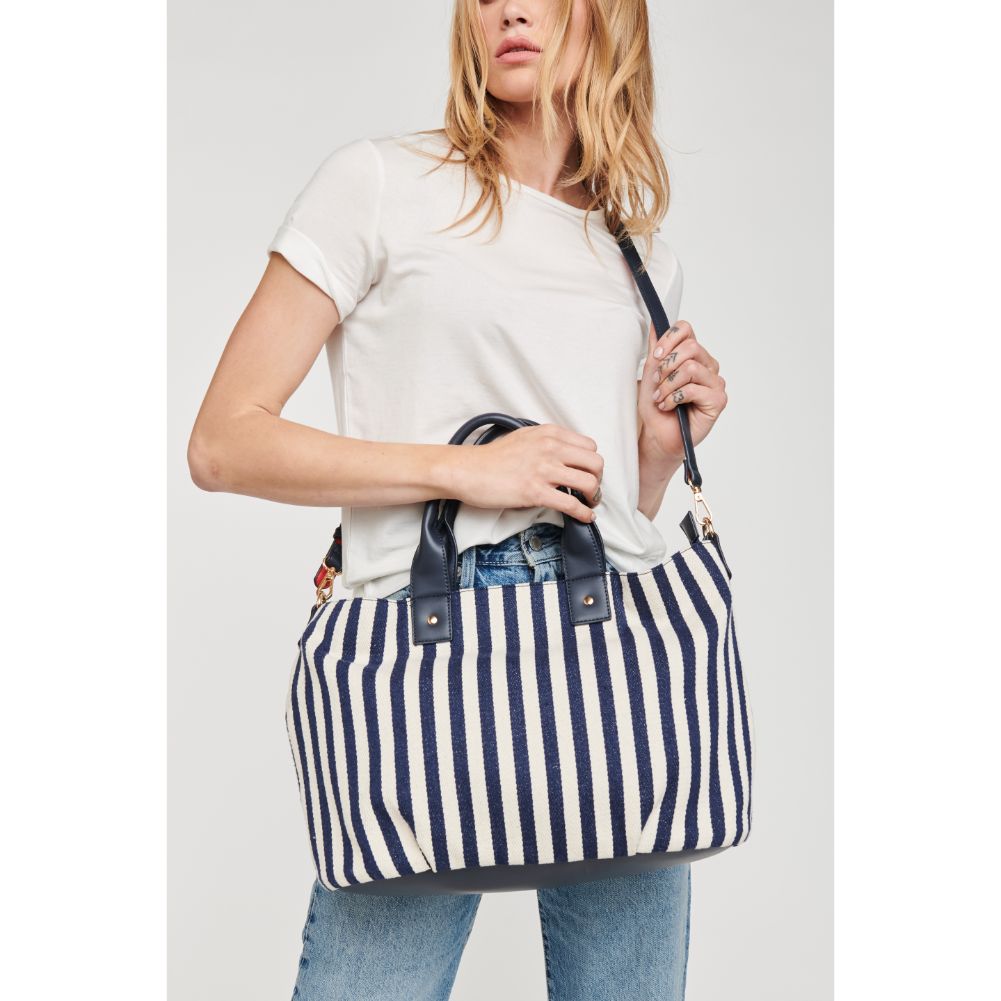 Woman wearing Navy Moda Luxe Bali Satchel 842017112990 View 1 | Navy