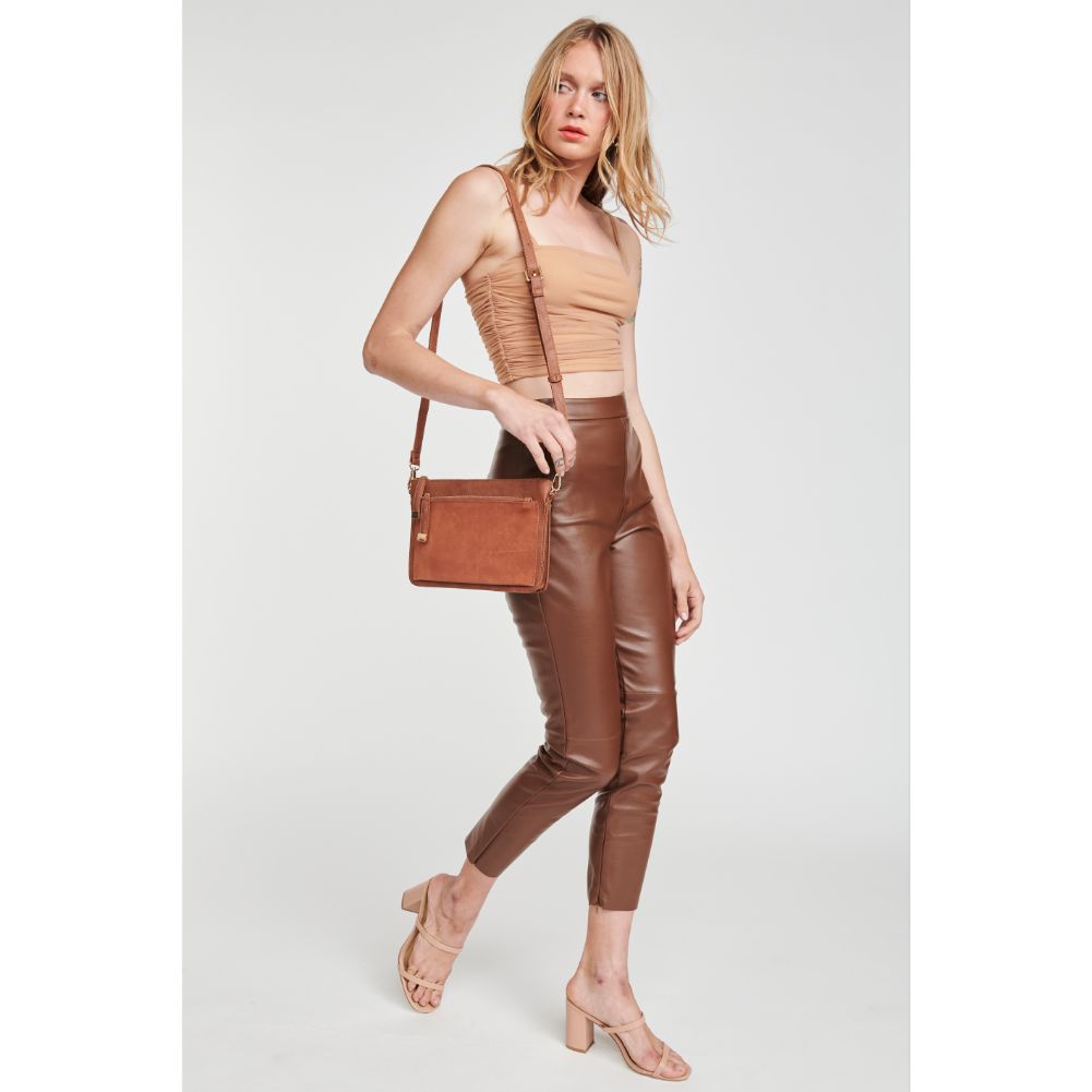 Woman wearing Cognac Moda Luxe Penny Crossbody 842017107668 View 4 | Cognac