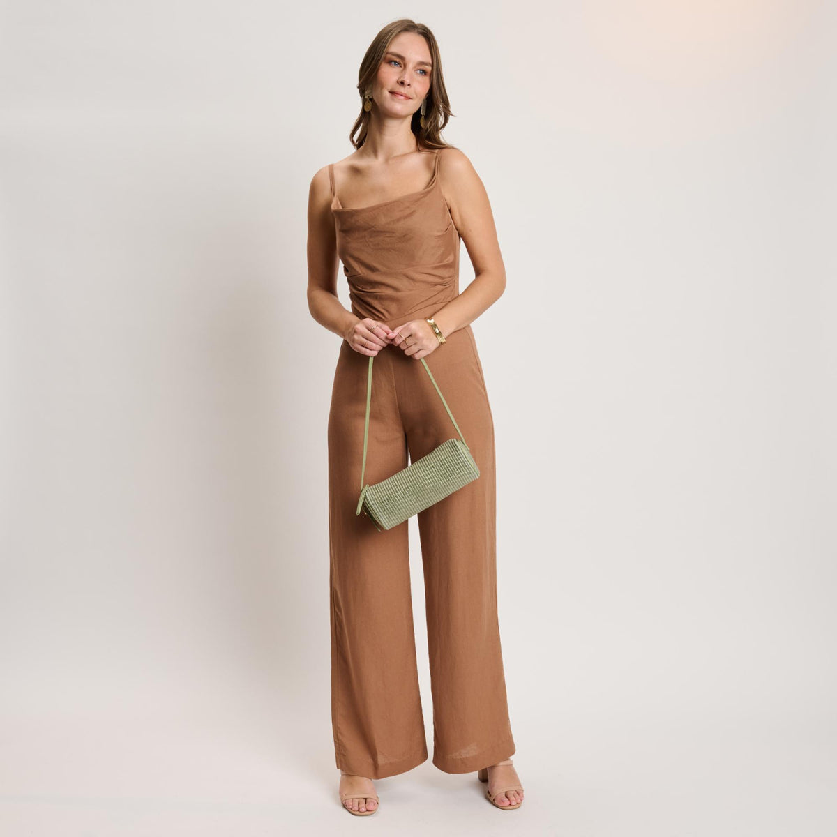 Woman wearing Sage Moda Luxe Mila - Straw Shoulder Bag 842017141686 View 2 | Sage
