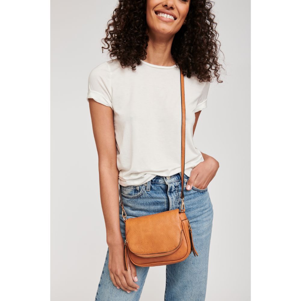 Woman wearing Tan Moda Luxe Diva Crossbody 842017114864 View 1 | Tan