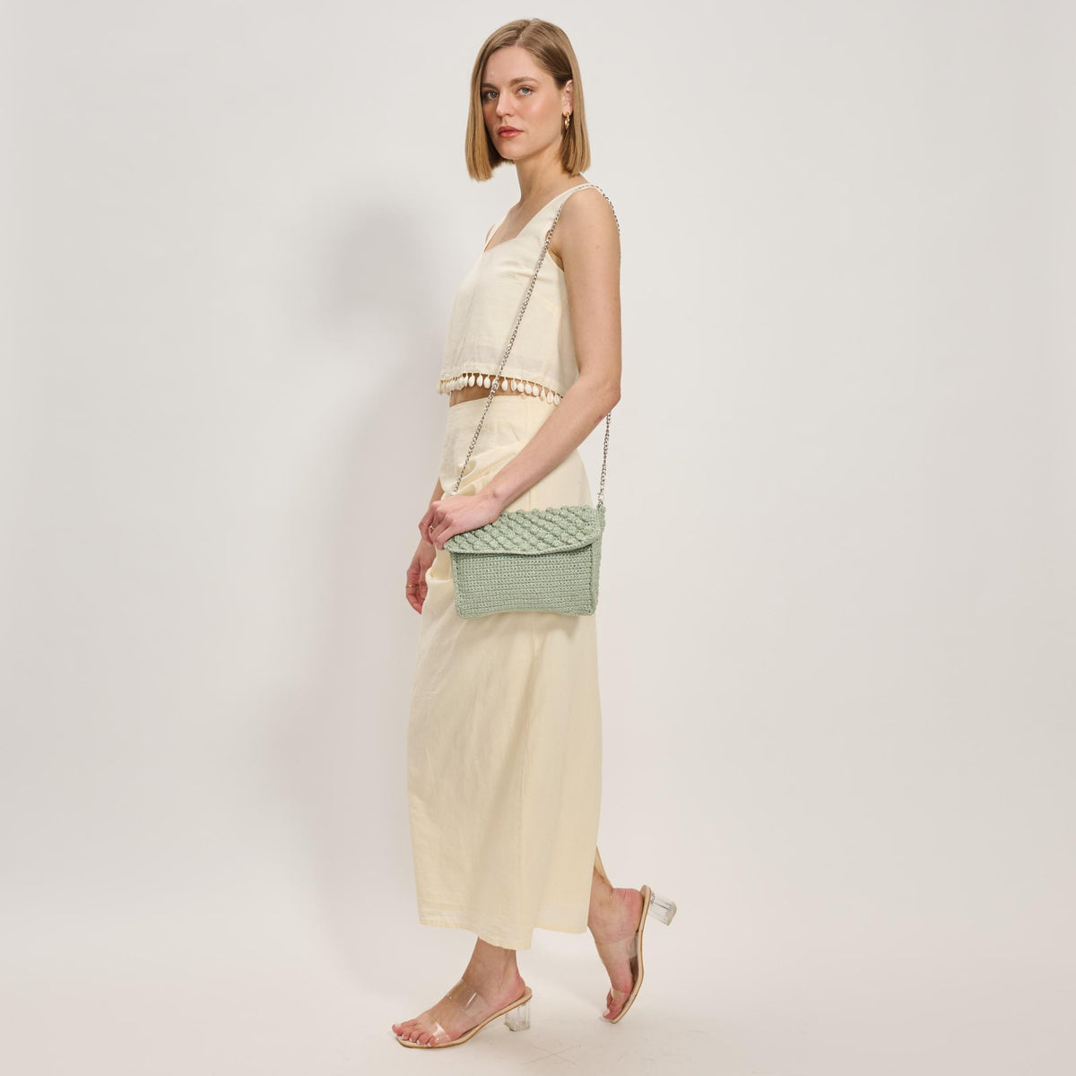 Woman wearing Mint Moda Luxe Celeste Crossbody 842017137795 View 3 | Mint