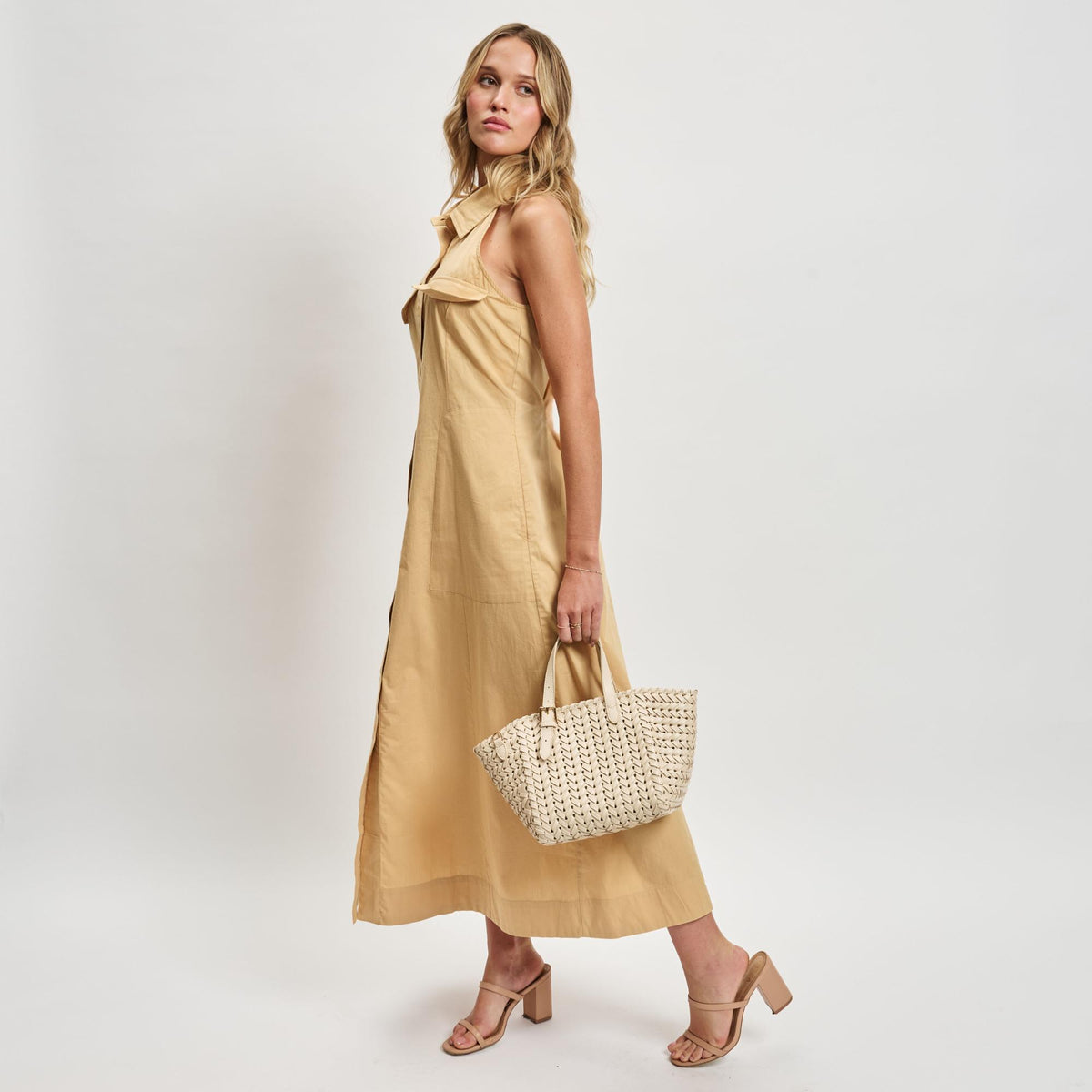 Woman wearing Oatmilk Moda Luxe Estelle Tote 842017137757 View 4 | Oatmilk