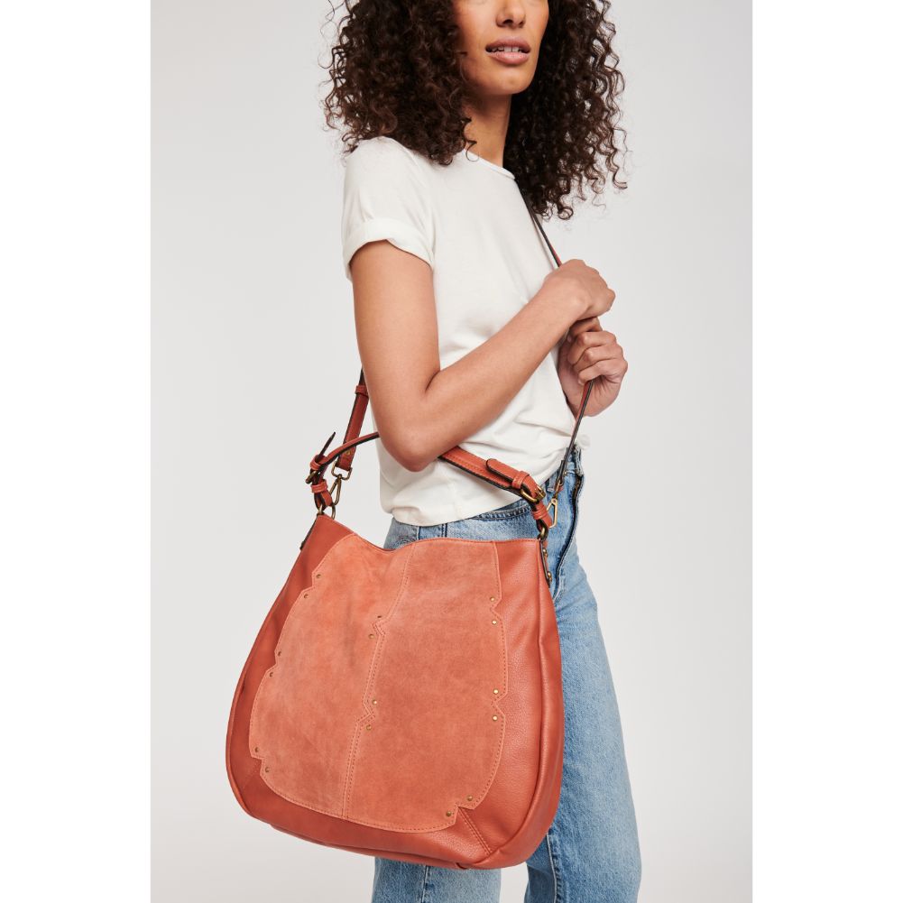 Woman wearing Rust Moda Luxe Jolie Hobo 842017120865 View 4 | Rust