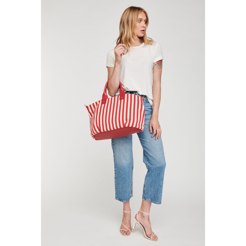Woman wearing Red Moda Luxe Bali Satchel 842017113003 View 2 | Red