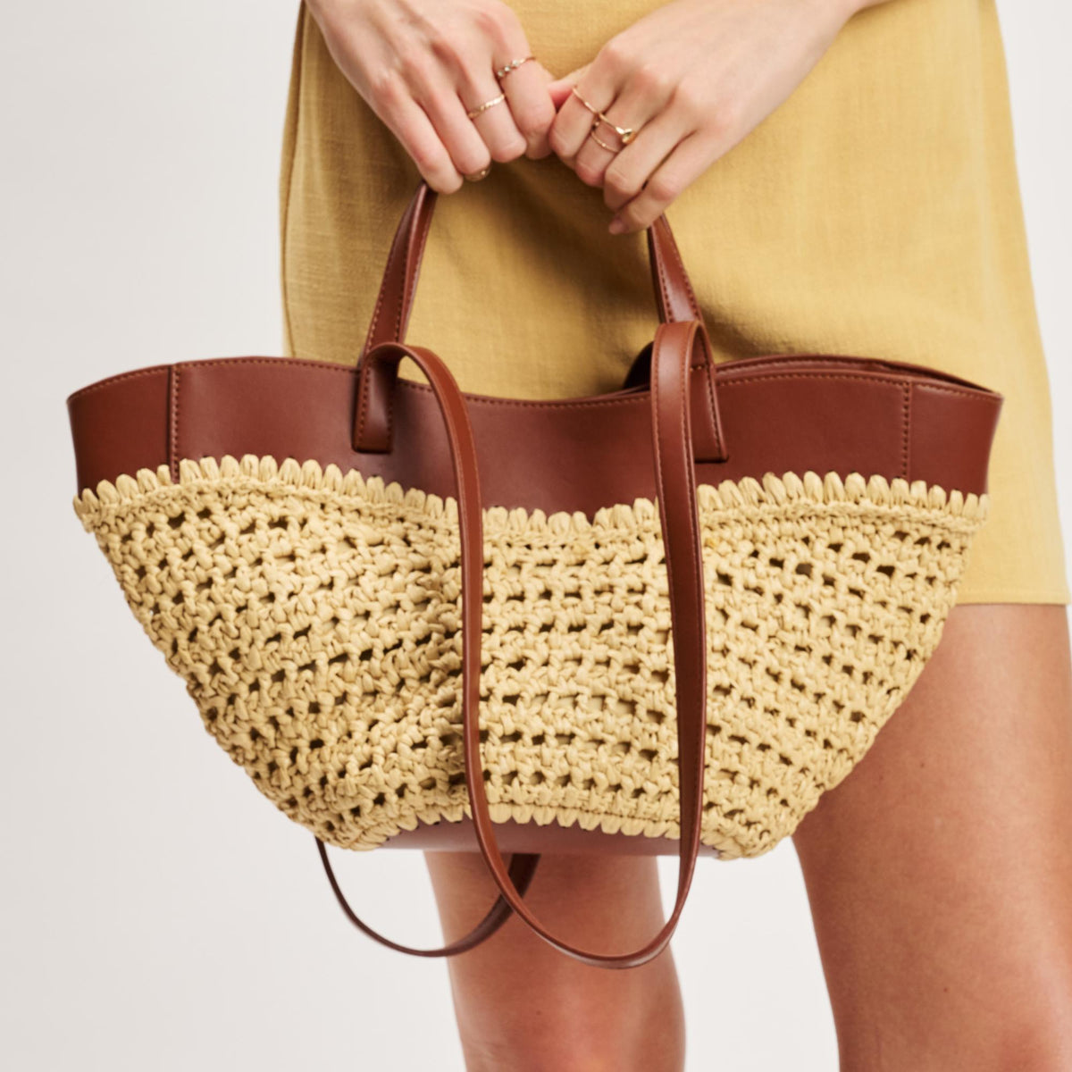 Woman wearing Natural Tan Moda Luxe Magnolia Tote 842017140740 View 2 | Natural Tan