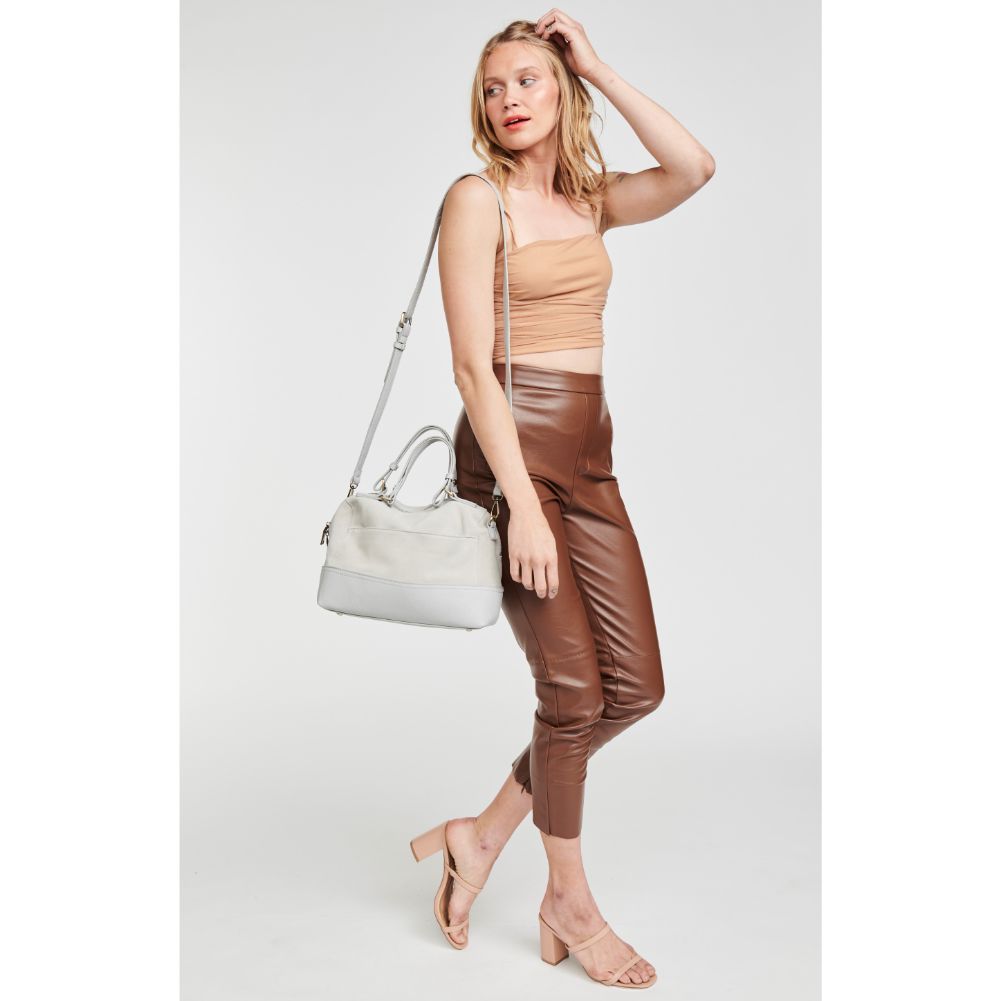 Woman wearing Grey Moda Luxe Matilda Satchel 842017118947 View 3 | Grey