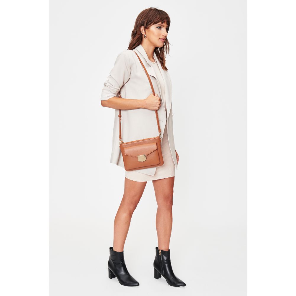Woman wearing Tan Moda Luxe Amari Crossbody 842017128427 View 3 | Tan