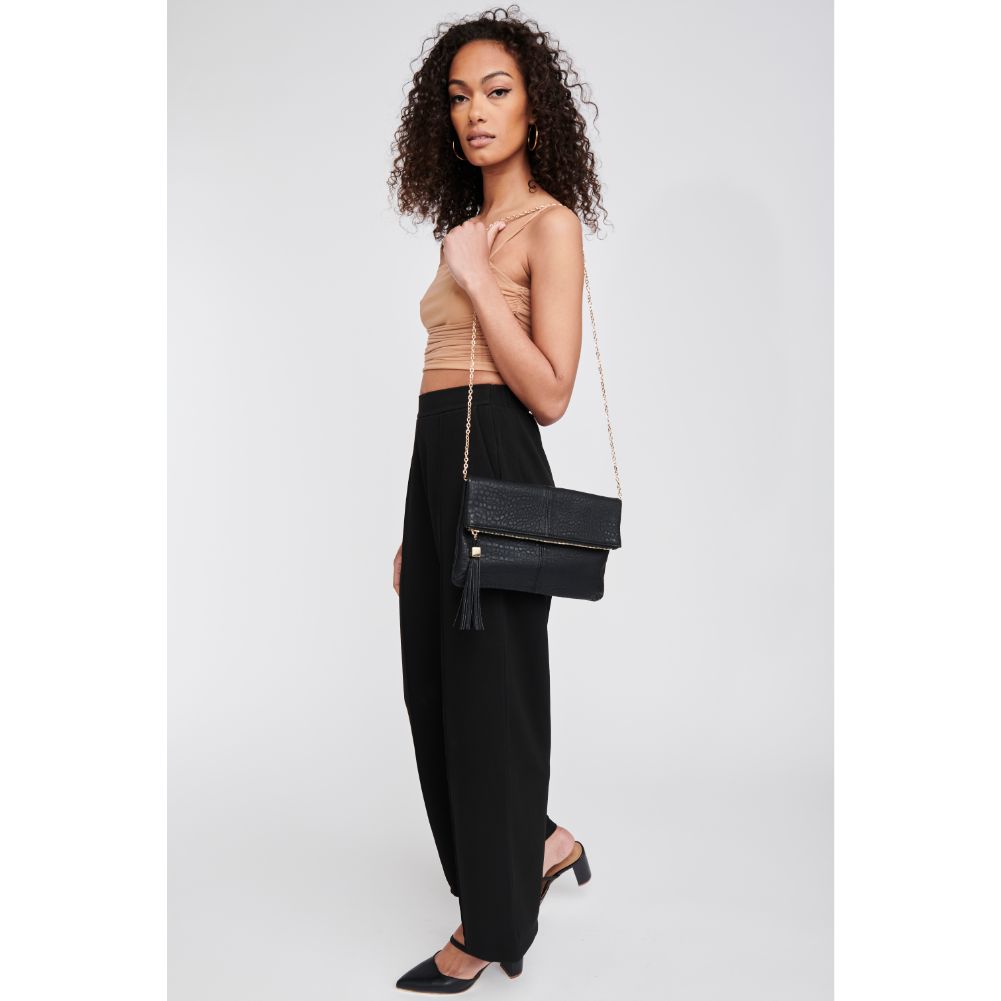 Woman wearing Black Moda Luxe Melodie Clutch 819248012481 View 4 | Black