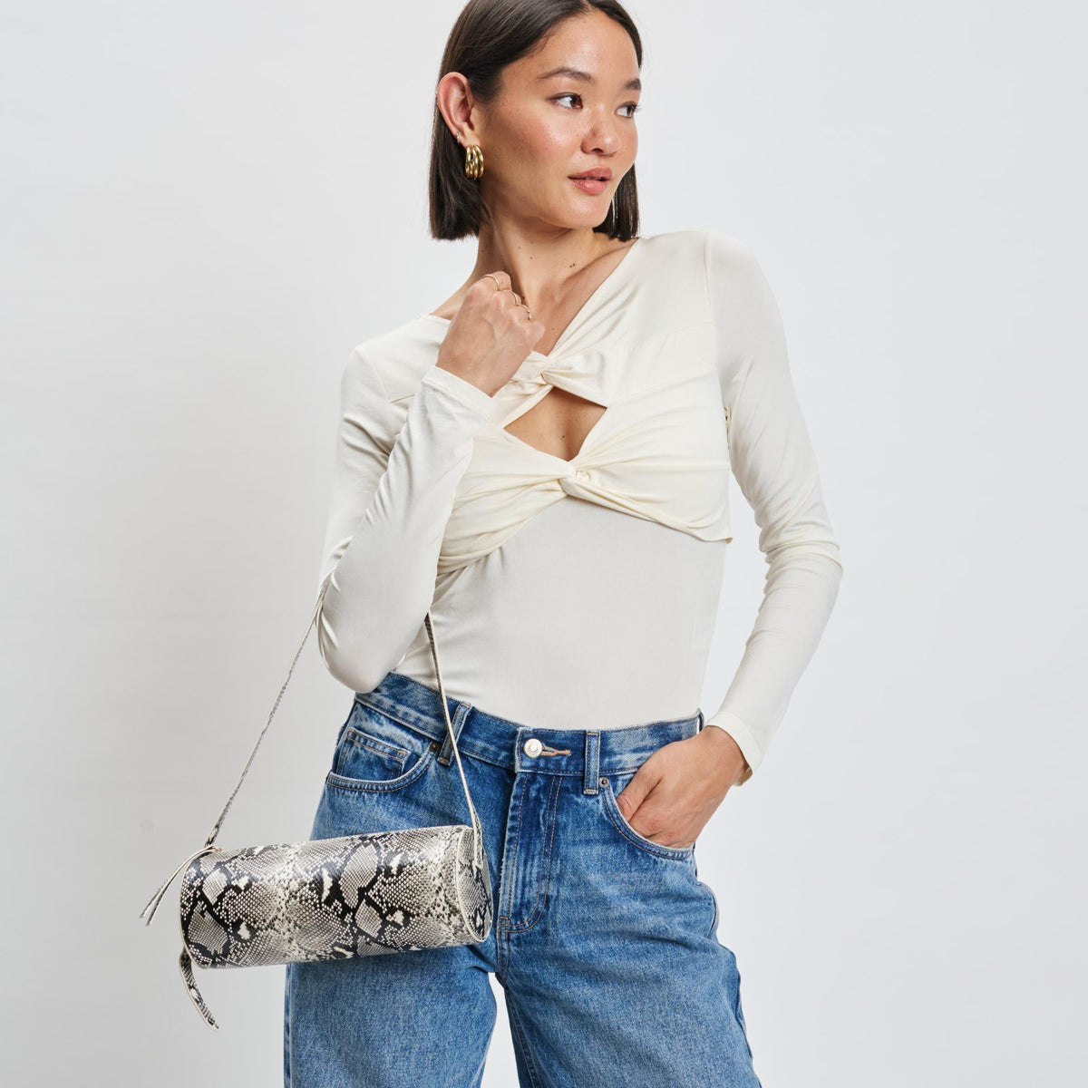 Woman wearing Natural Moda Luxe Mila Shoulder Bag 842017139263 View 1 | Natural