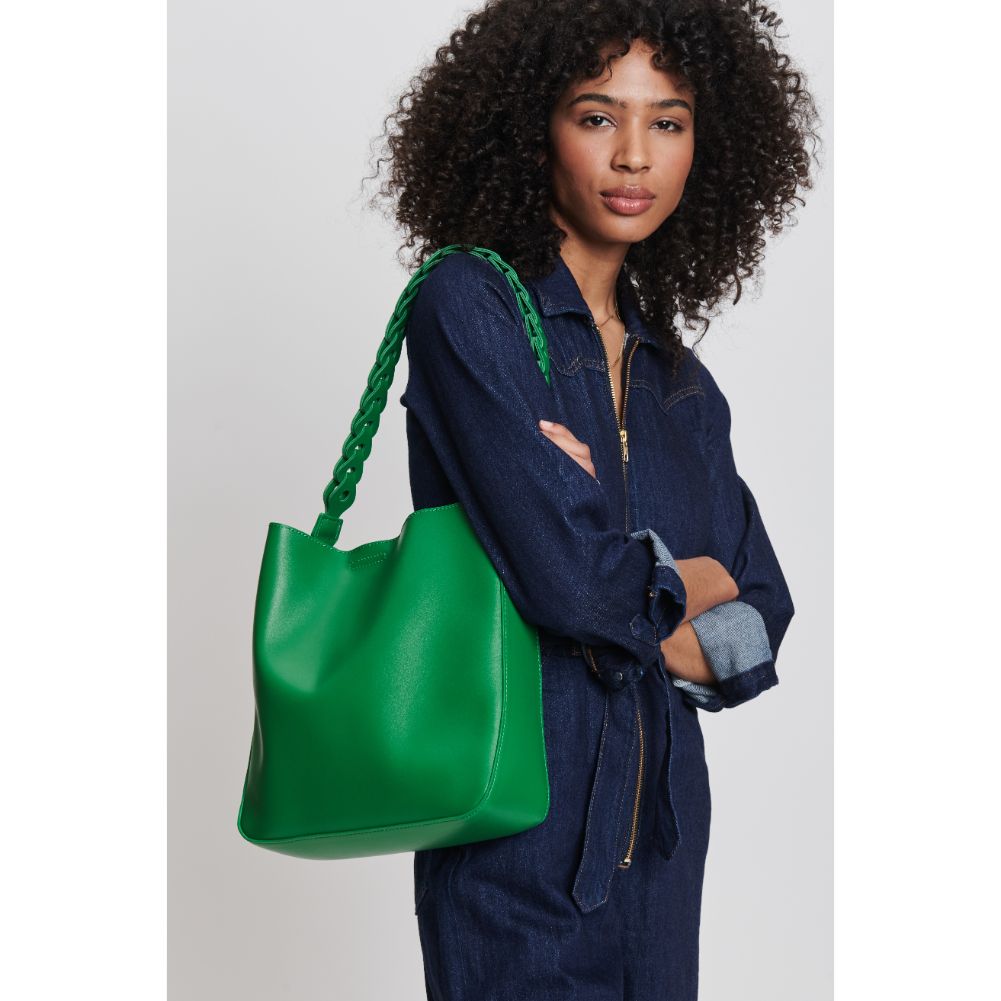 Woman wearing Kelly Green Moda Luxe Nemy Tote 842017132325 View 1 | Kelly Green