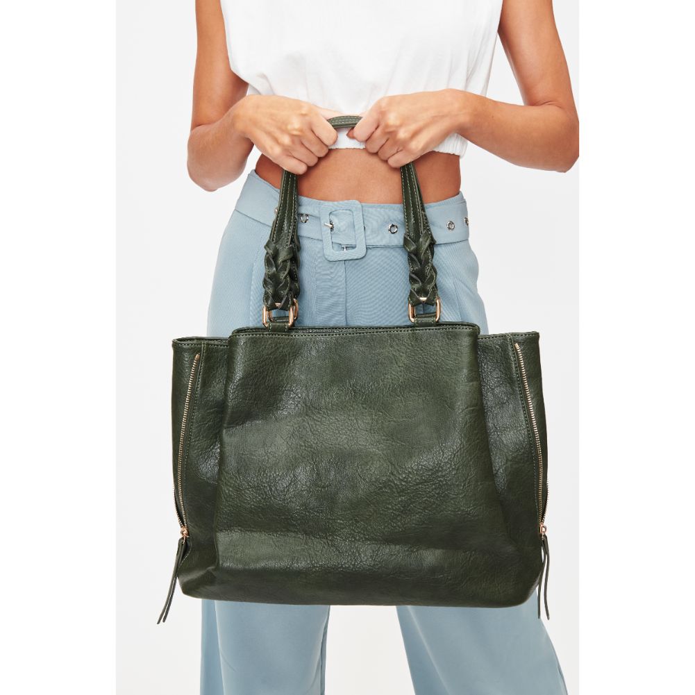 Woman wearing Hunter Green Moda Luxe Clementine Tote 842017128083 View 1 | Hunter Green