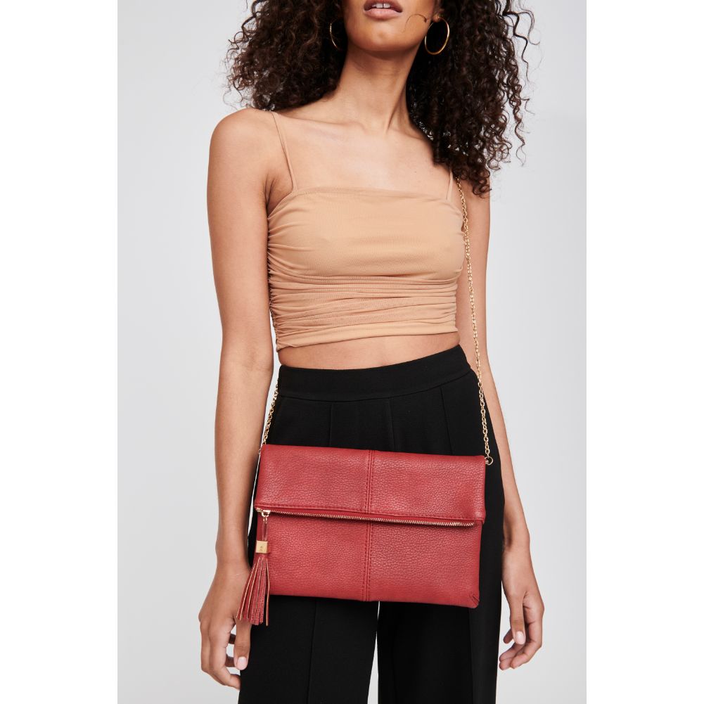 Woman wearing Deep Red Moda Luxe Melodie Clutch 842017121817 View 1 | Deep Red