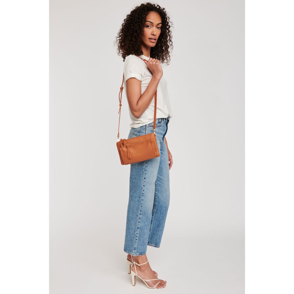 Woman wearing Tan Moda Luxe Kenzie Crossbody 842017127314 View 4 | Tan