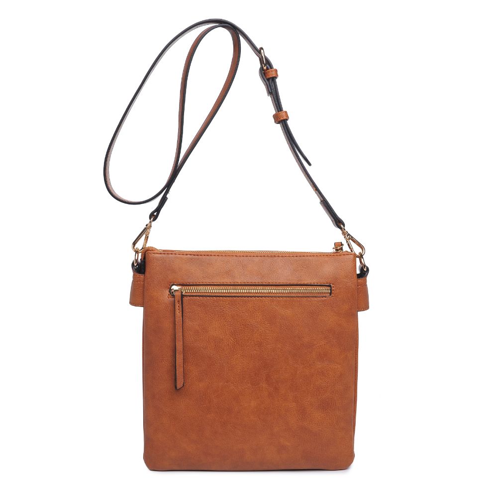 Woman wearing Tan Moda Luxe Leslie Messenger 842017128182 View 7 | Tan