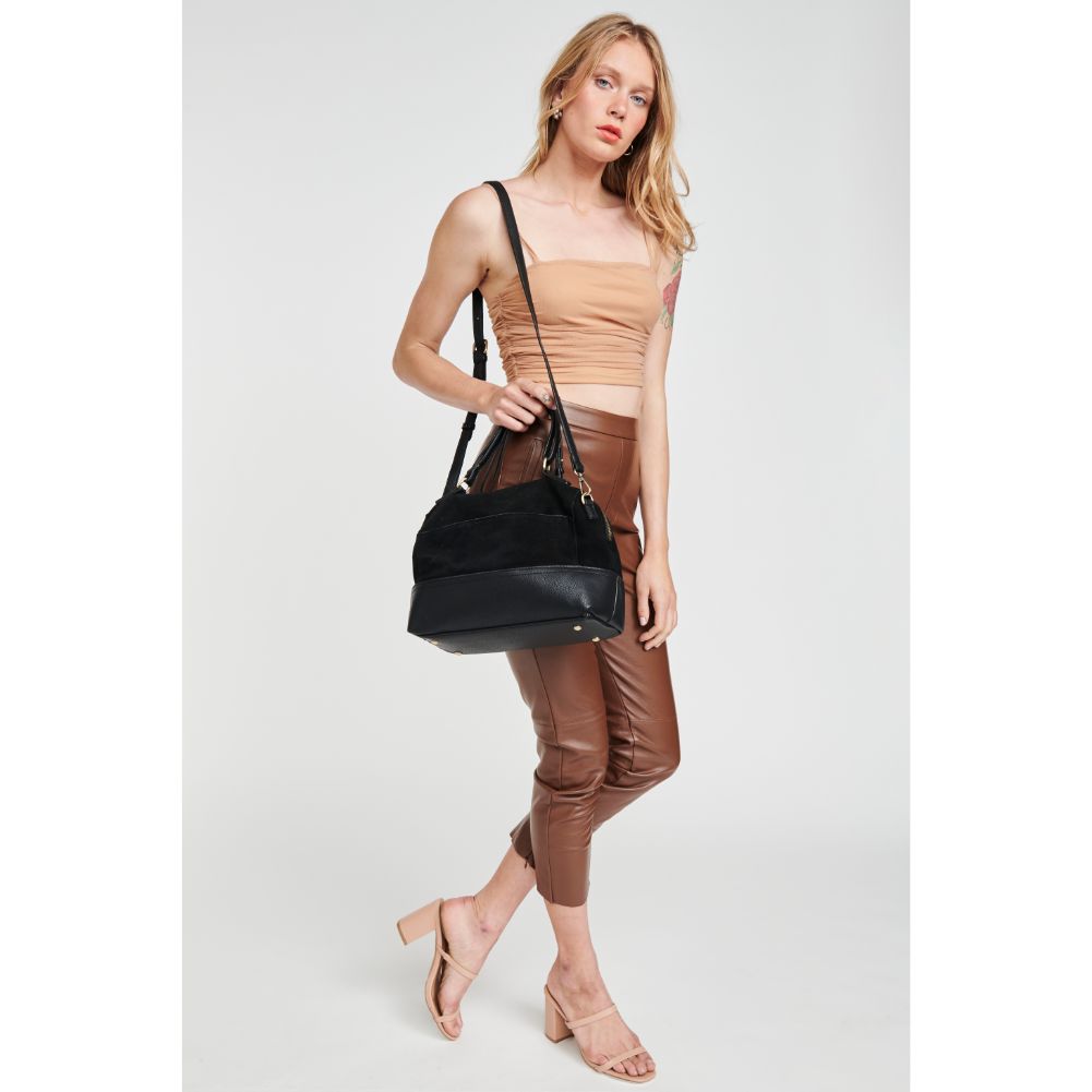 Woman wearing Black Moda Luxe Matilda Satchel 842017118923 View 2 | Black
