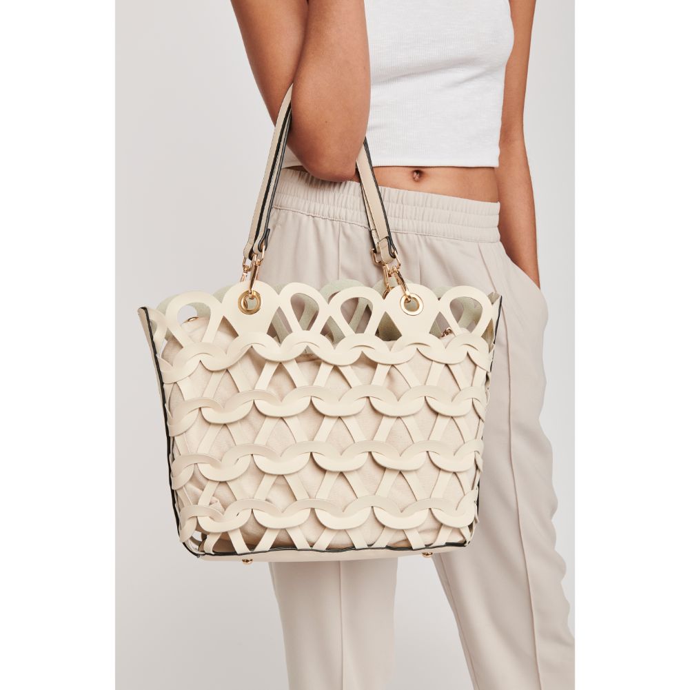 Woman wearing White Moda Luxe Paige Tote 842017119807 View 1 | White