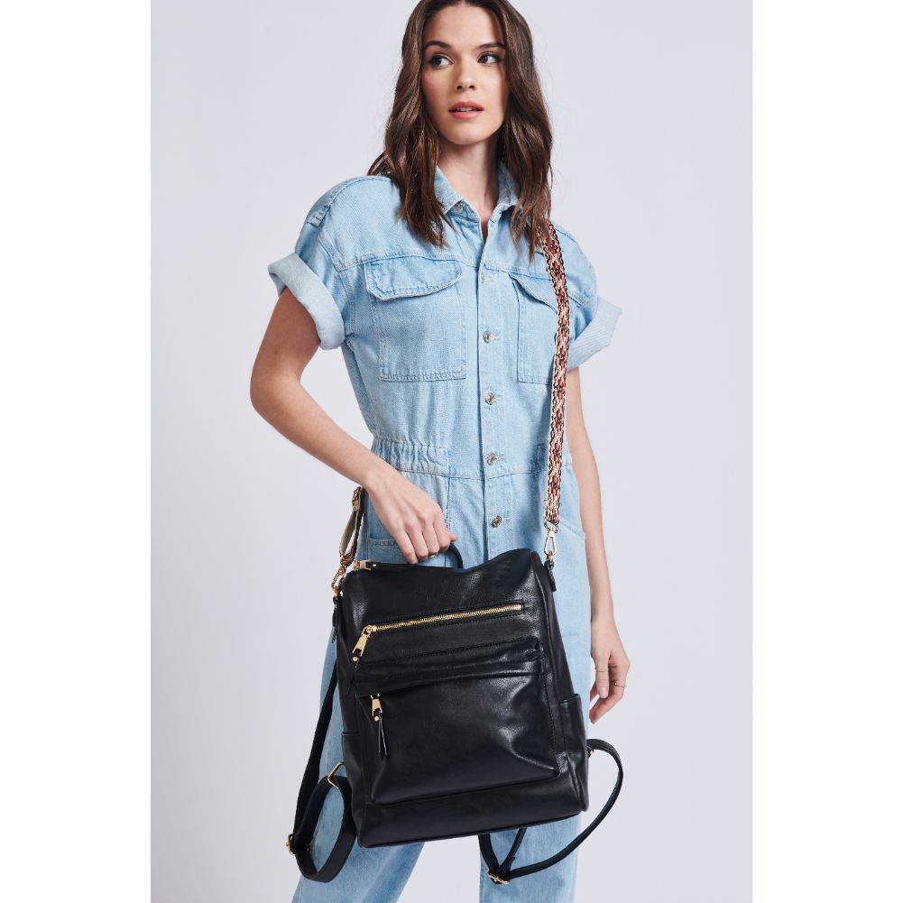 Woman wearing Black Moda Luxe Riley Backpack 842017129394 View 3 | Black