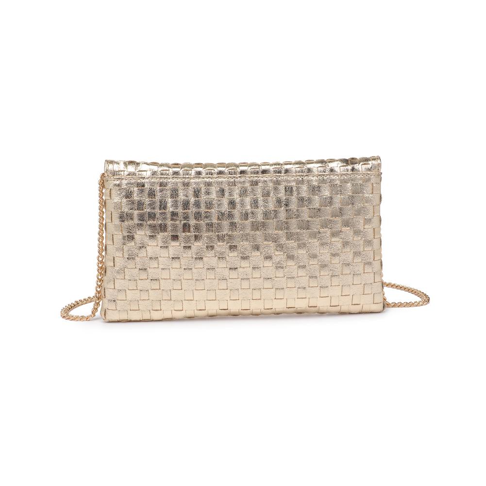 Woman wearing Gold Moda Luxe Priscilla Clutch 842017136552 View 7 | Gold