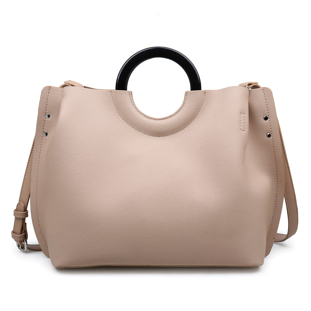 Woman wearing Camel Moda Luxe Rebecca Satchel 842017114475 View 5 | Camel