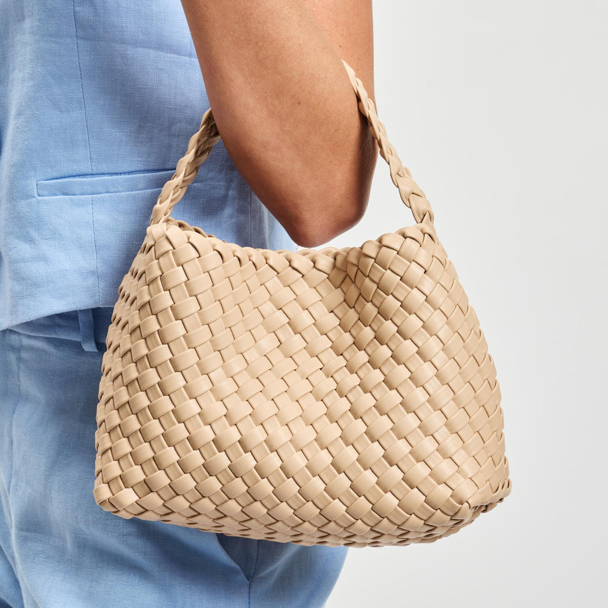 Woman wearing Natural Moda Luxe Kaia Crossbody 842017137399 View 4 | Natural