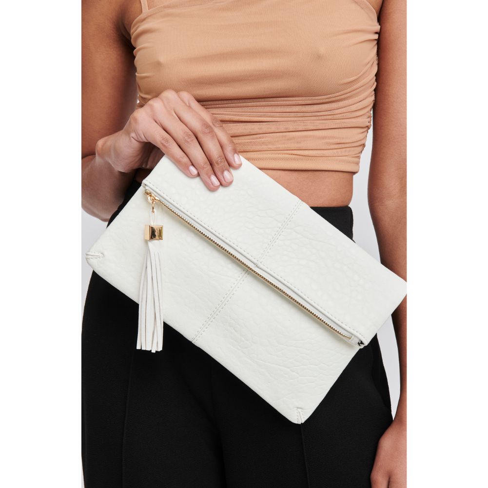 Woman wearing White Moda Luxe Melodie Clutch 819248017950 View 4 | White