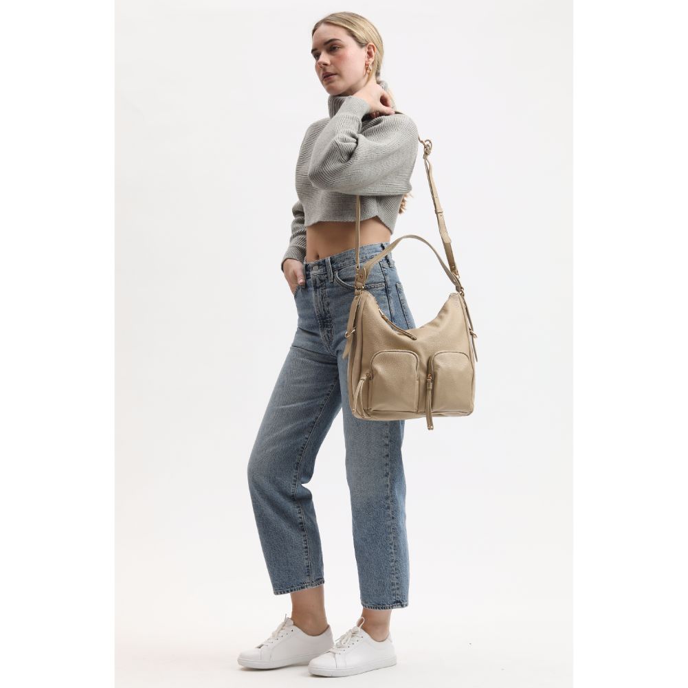 Woman wearing Natural Moda Luxe Marla Hobo 842017134039 View 3 | Natural