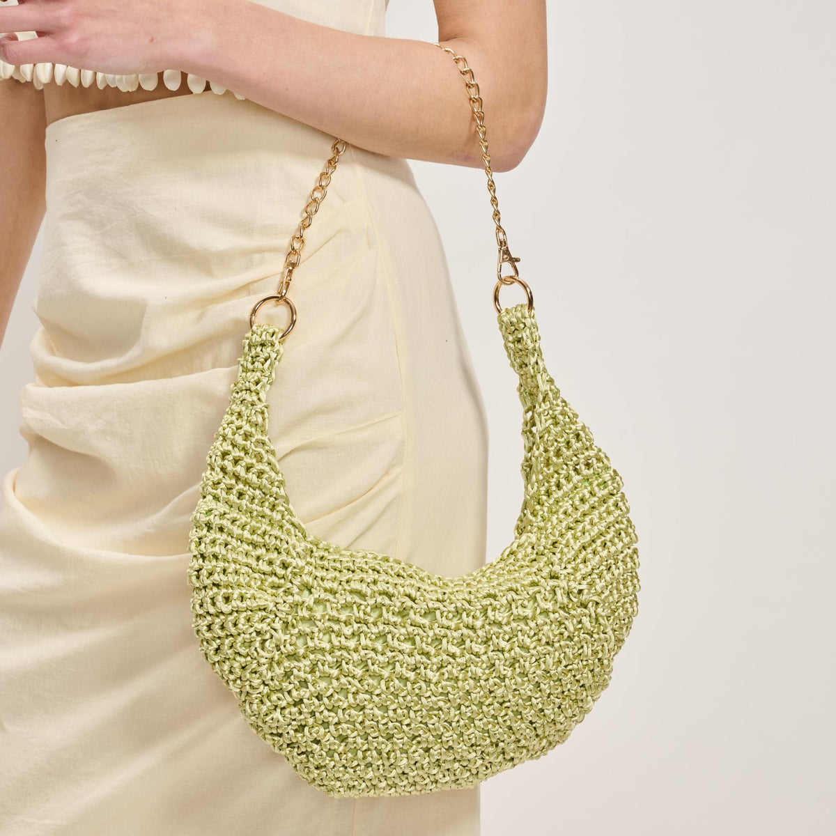 Woman wearing Sage Moda Luxe Soraya Shoulder Bag 842017137924 View 4 | Sage