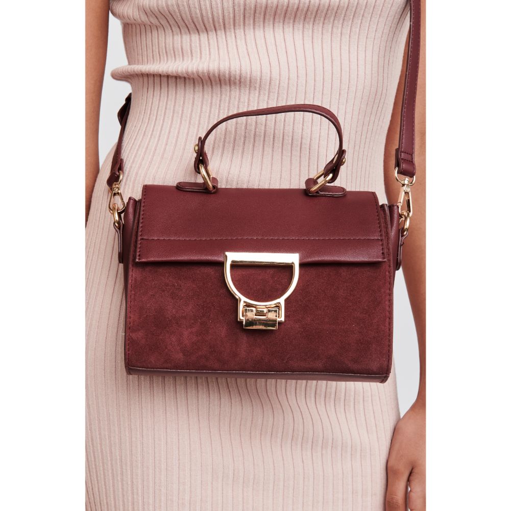 Woman wearing Burgundy Moda Luxe Brynn Satchel 842017120780 View 2 | Burgundy
