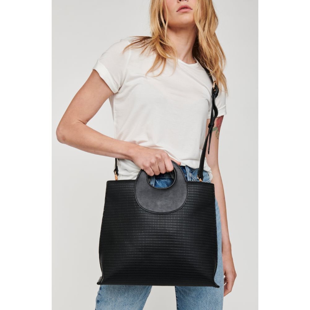 Woman wearing Black Moda Luxe Sienna Tote 842017124719 View 1 | Black
