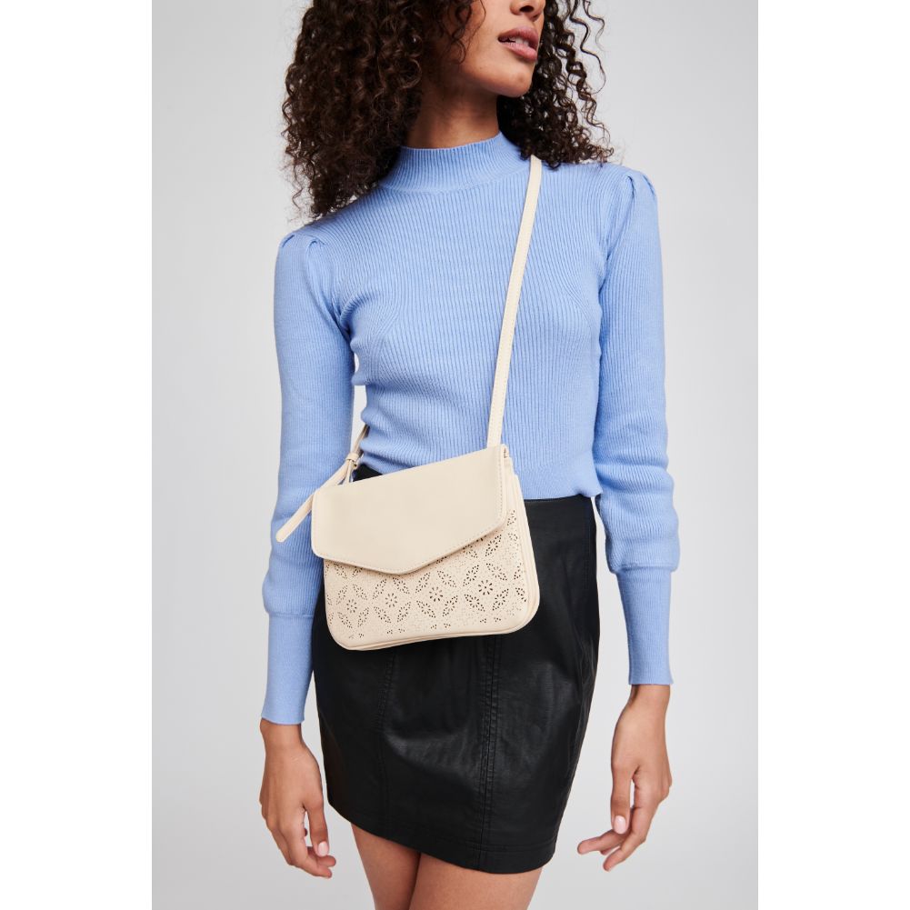 Woman wearing Ivory Moda Luxe Tate-Perf Crossbody 842017121398 View 1 | Ivory