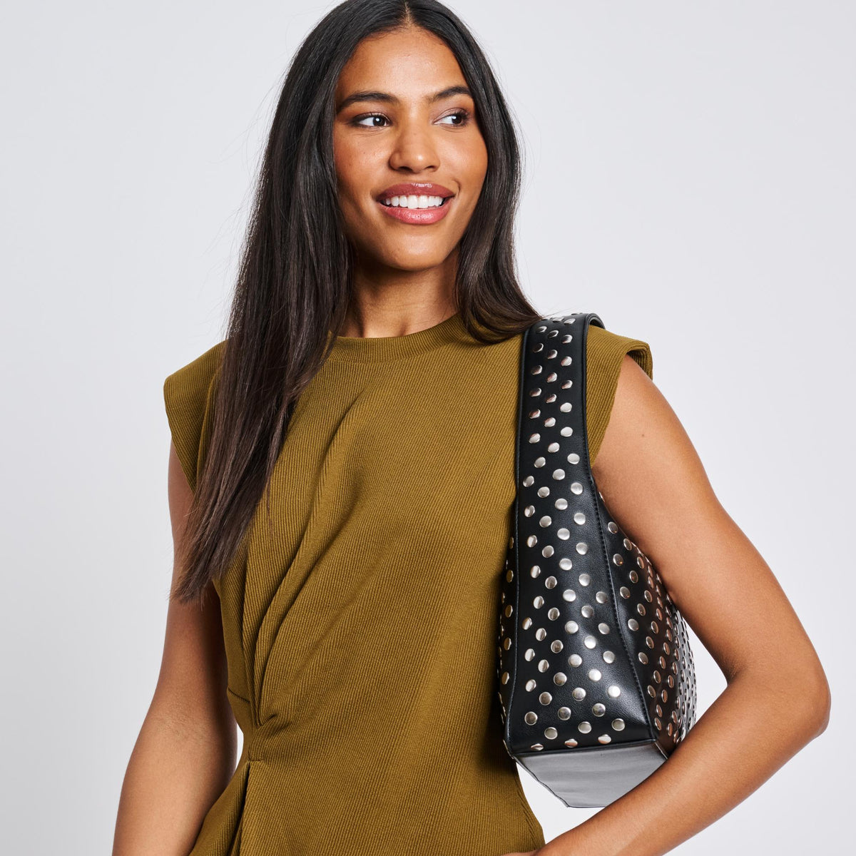 Woman wearing Black Moda Luxe Rebel Crossbody 842017136460 View 4 | Black