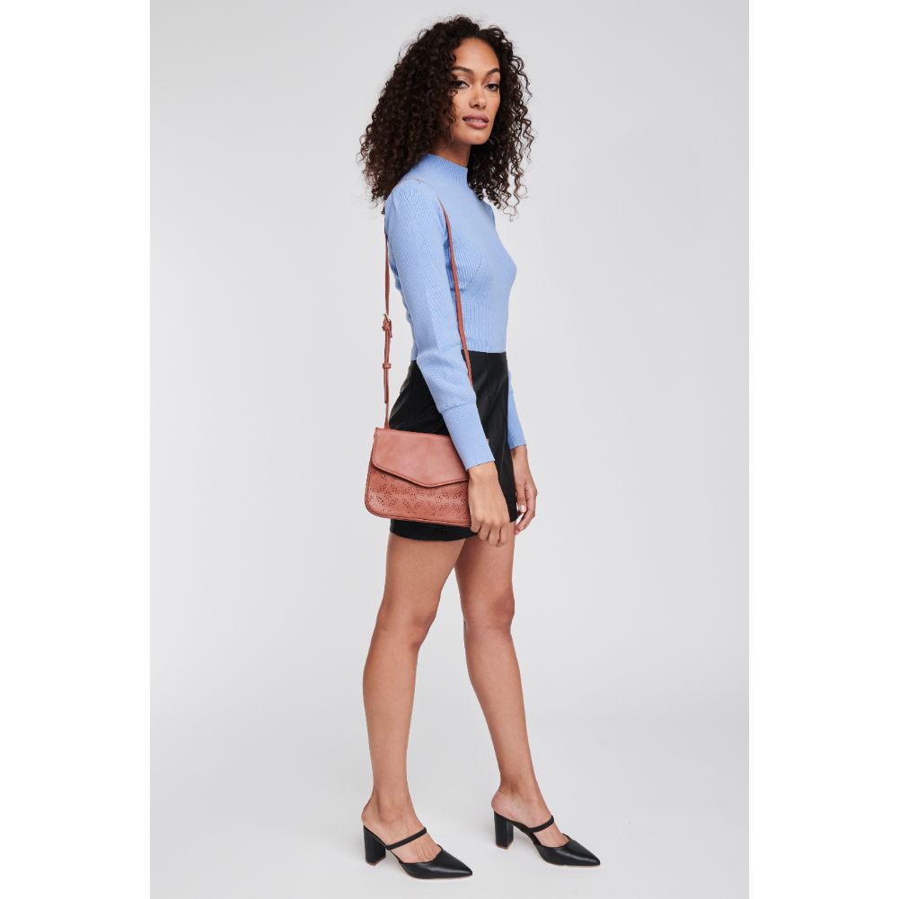 Woman wearing Terracotta Moda Luxe Tate-Perf Crossbody 842017121411 View 4 | Terracotta