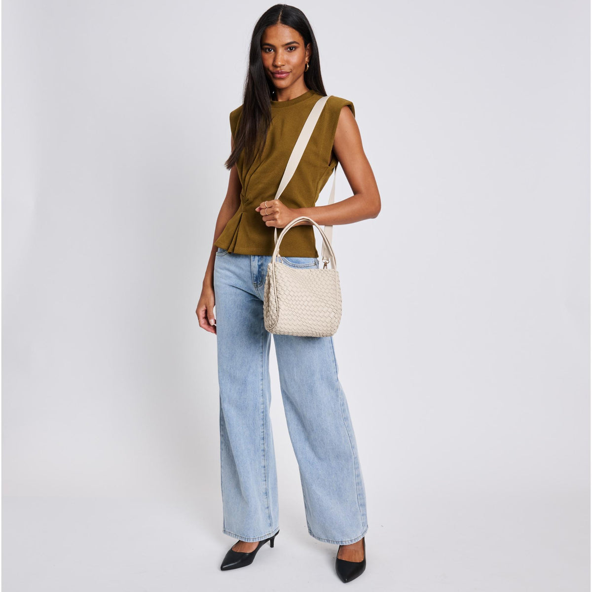 Woman wearing Ivory Moda Luxe Roxy Crossbody 842017136262 View 3 | Ivory