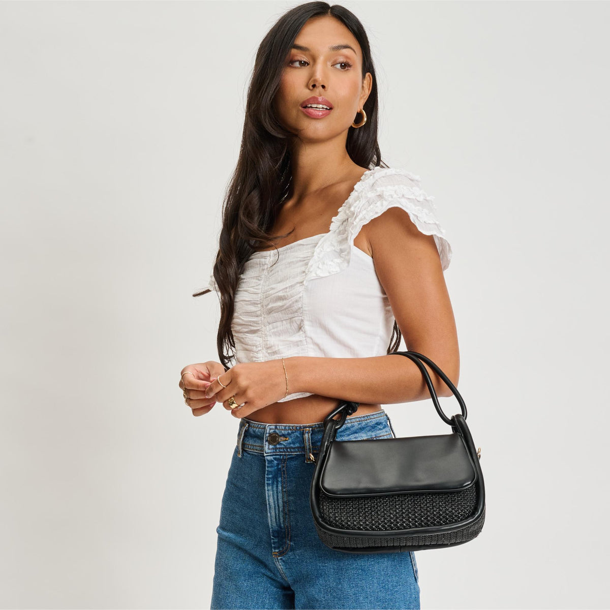Woman wearing Black Moda Luxe Sirenity Crossbody 842017135265 View 1 | Black