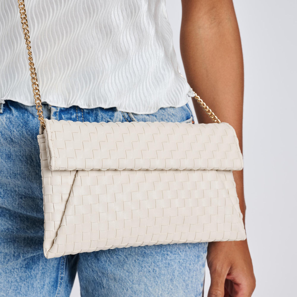 Woman wearing Ivory Moda Luxe Priscilla Clutch 842017136545 View 4 | Ivory