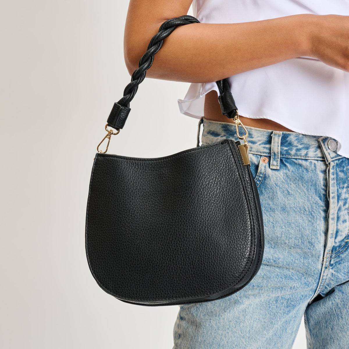 Woman wearing Black Moda Luxe Glamique Crossbody 842017134831 View 4 | Black