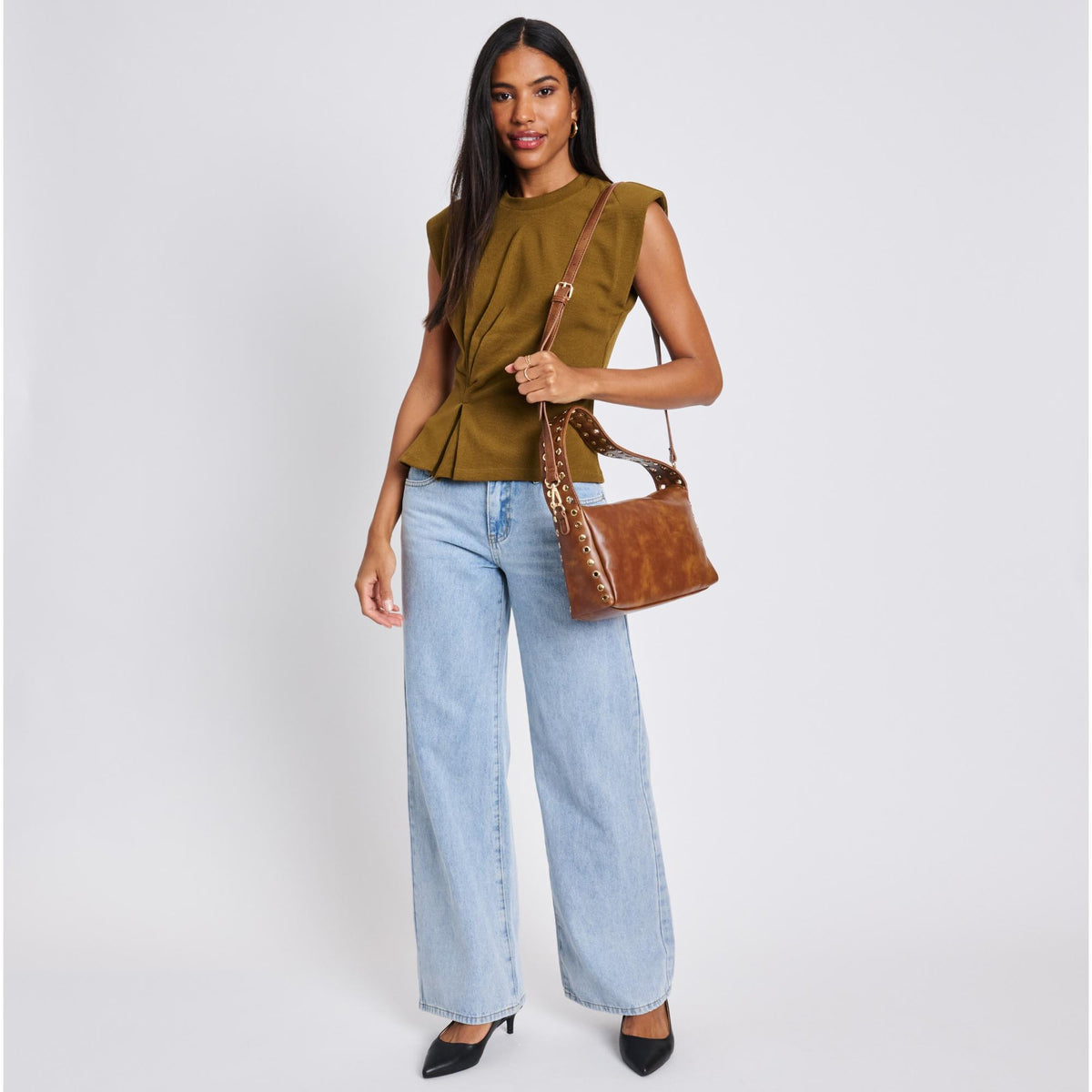 Woman wearing Cognac Moda Luxe Jane Clutch 842017136750 View 4 | Cognac