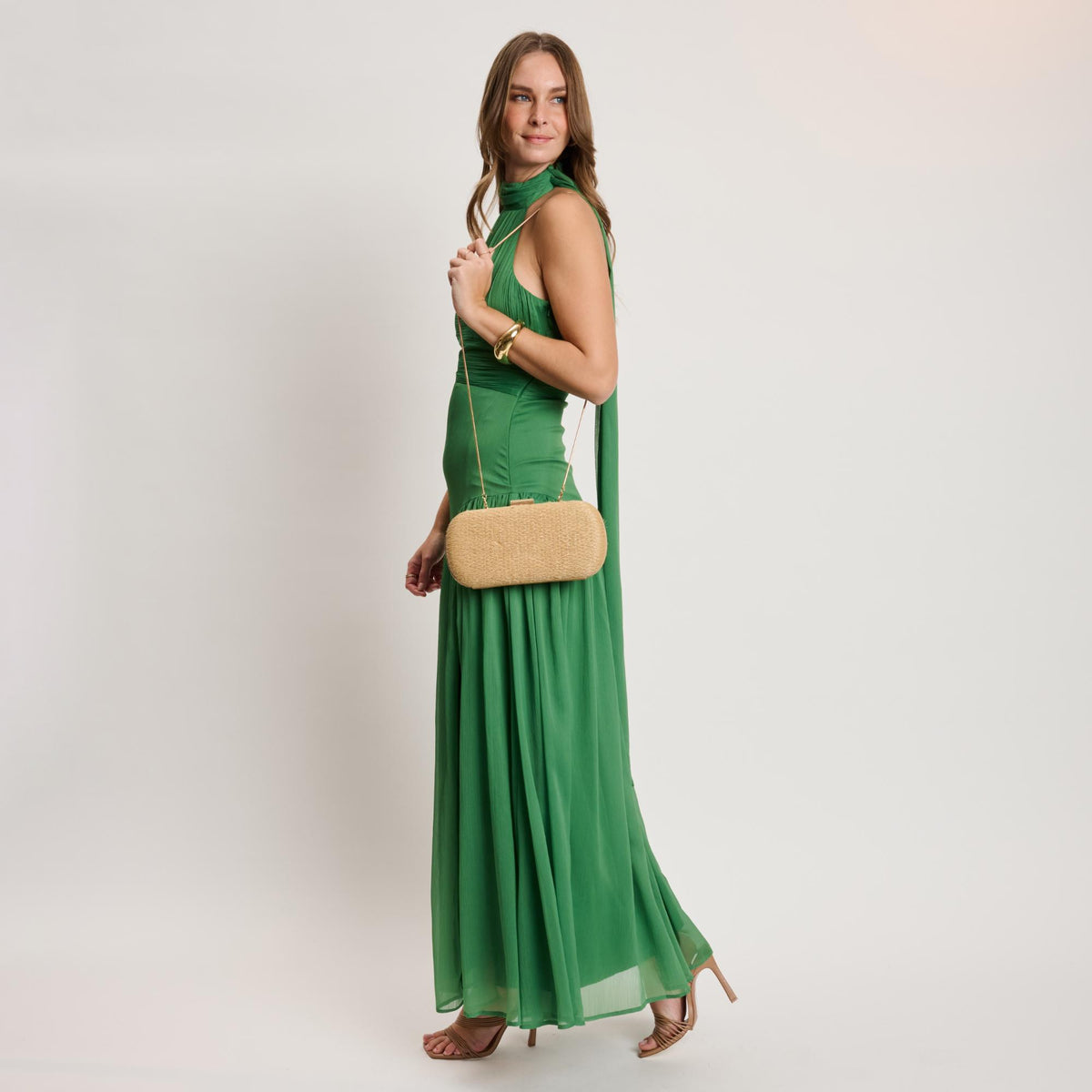 Woman wearing Natural Moda Luxe Quinn Evening Bag 842017141167 View 2 | Natural