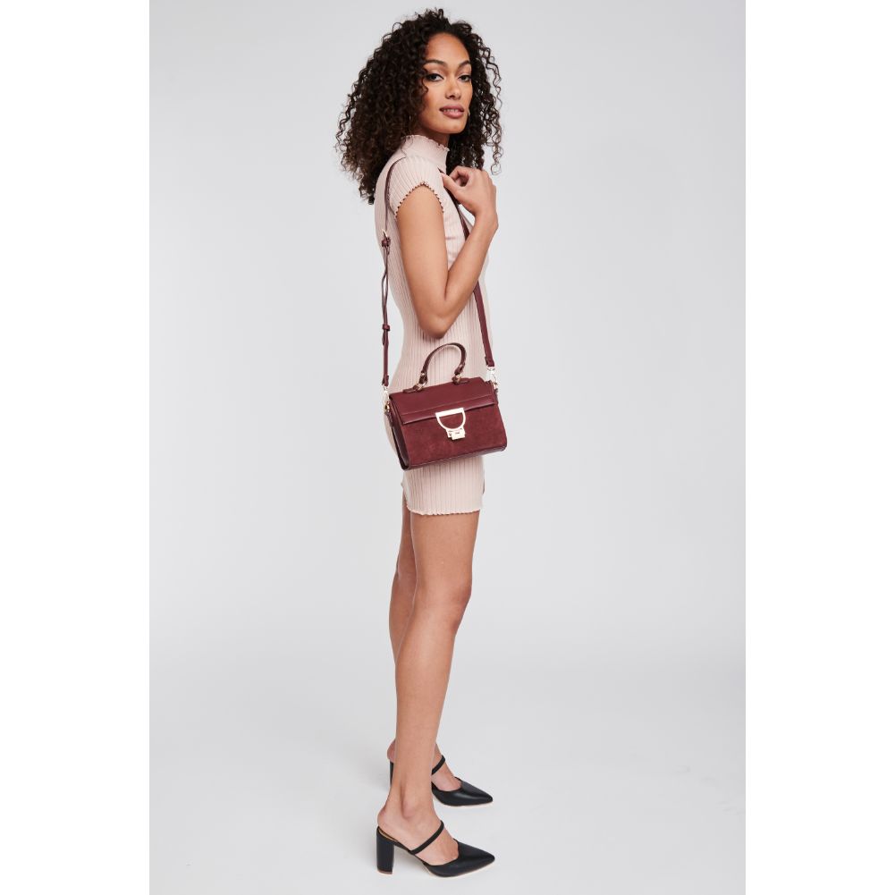Woman wearing Burgundy Moda Luxe Brynn Satchel 842017120780 View 3 | Burgundy