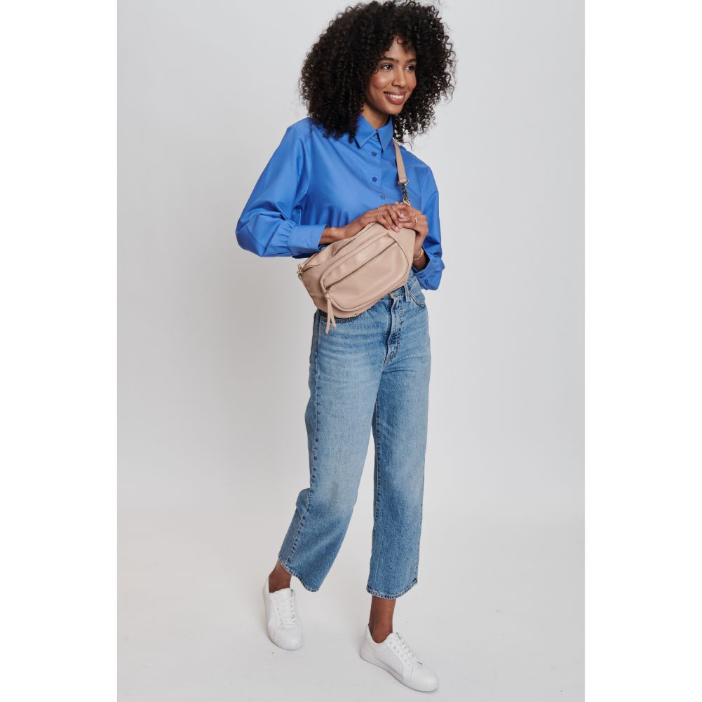 Woman wearing Nude Moda Luxe Samira Belt Bag 842017132783 View 4 | Nude