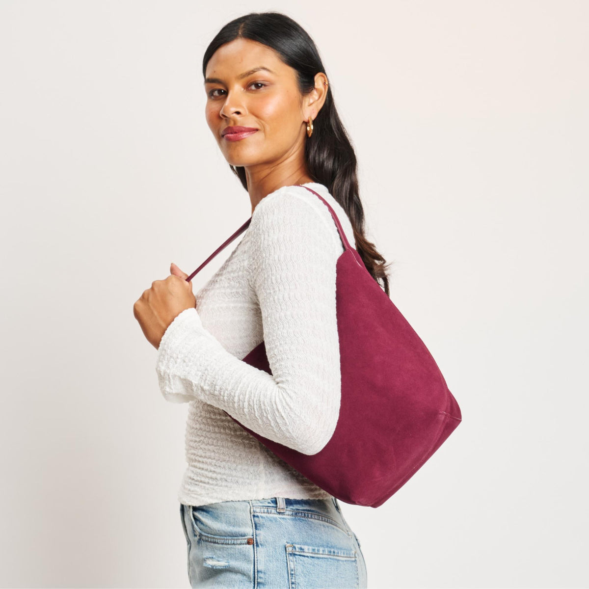 Woman wearing Wine Moda Luxe Colette Bucket 842017138983 View 2 | Wine