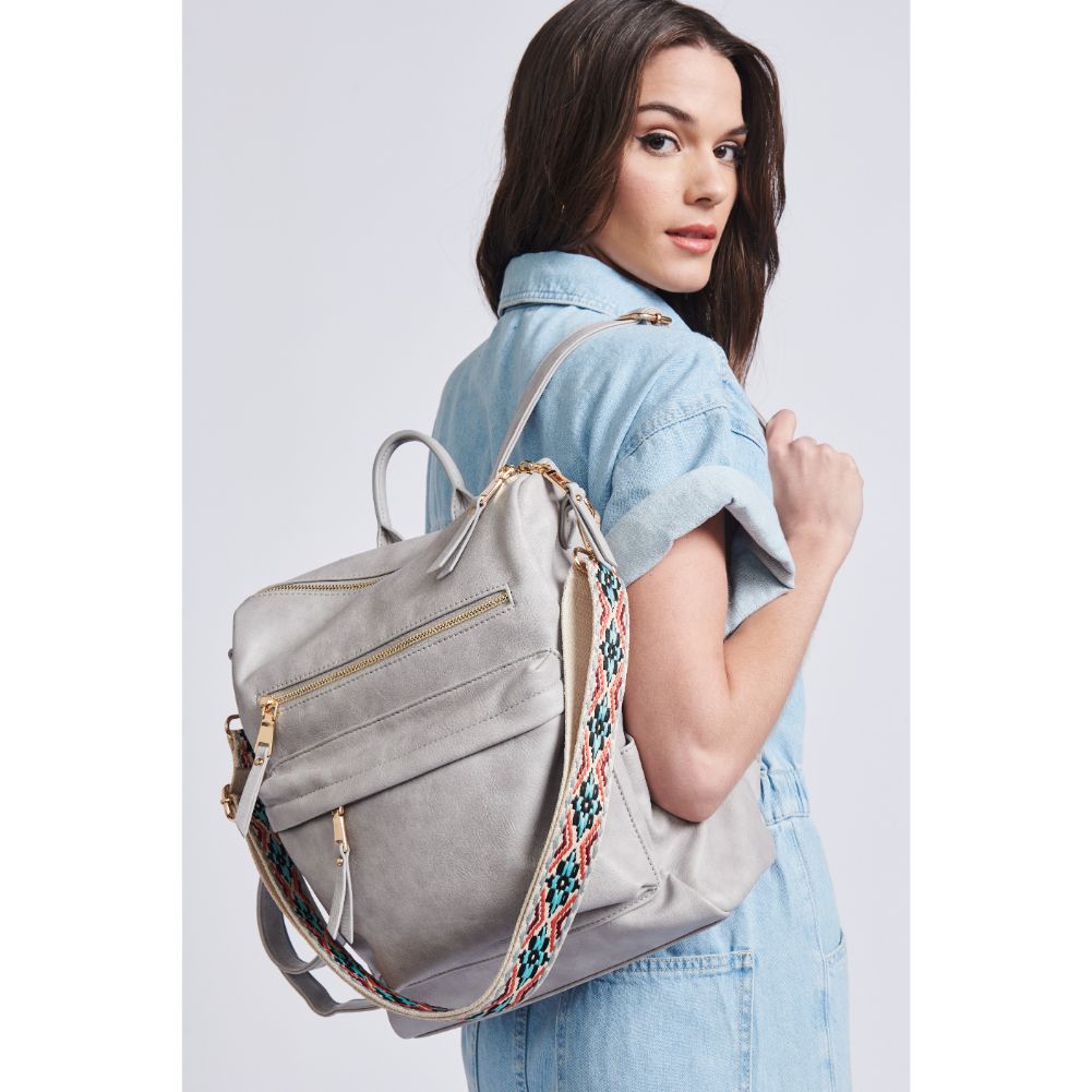 Woman wearing Grey Moda Luxe Riley Backpack 842017129424 View 1 | Grey