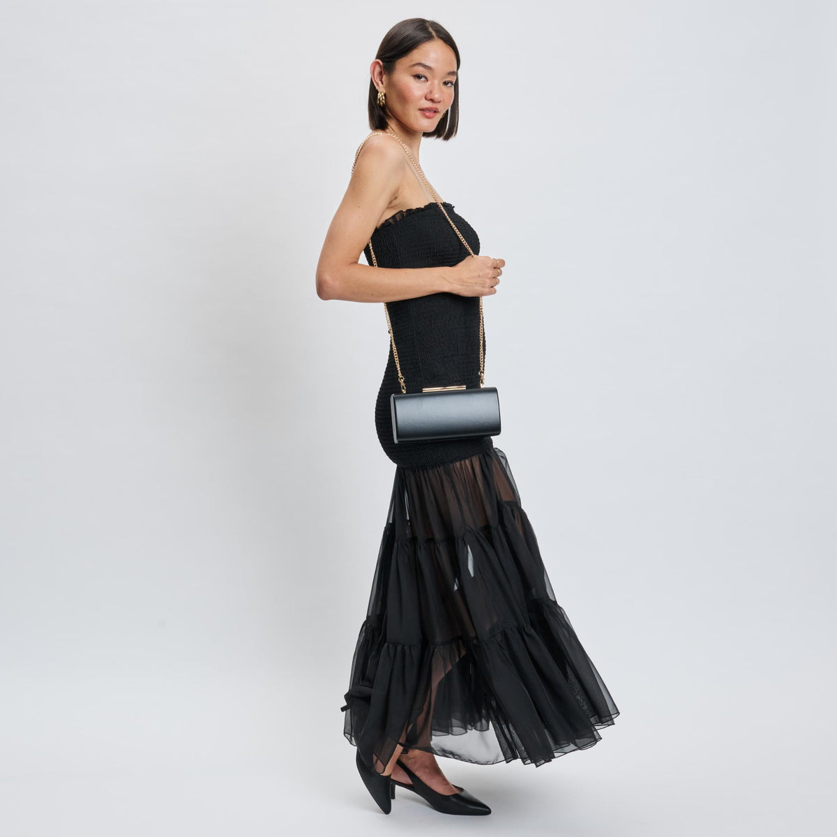 Woman wearing Black Moda Luxe Sienna Evening Bag 842017139737 View 3 | Black