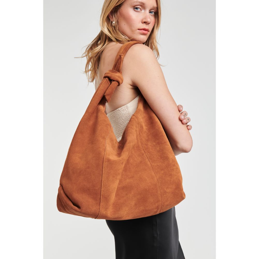 Woman wearing Tan Moda Luxe Emma Hobo 842017116820 View 1 | Tan