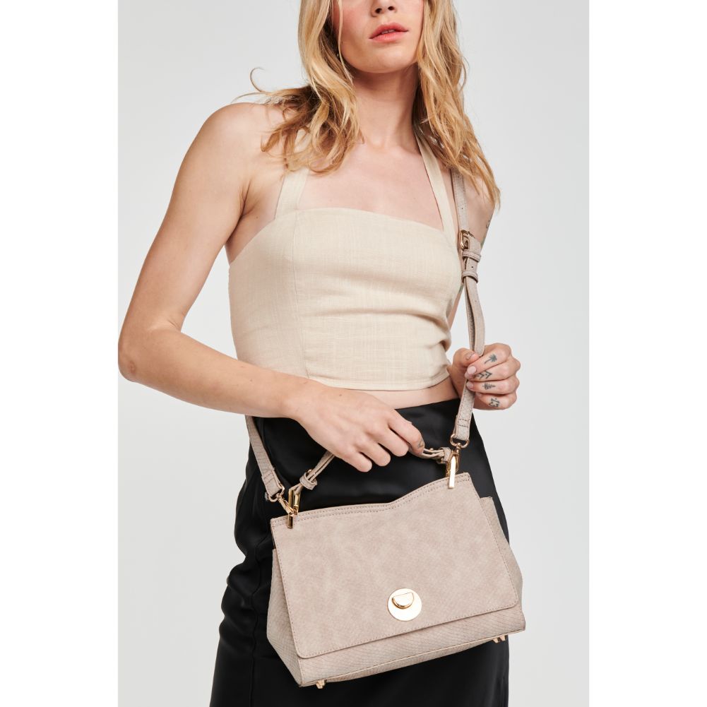 Woman wearing Nutmeg Moda Luxe Camila Snake Satchel 842017121640 View 1 | Nutmeg