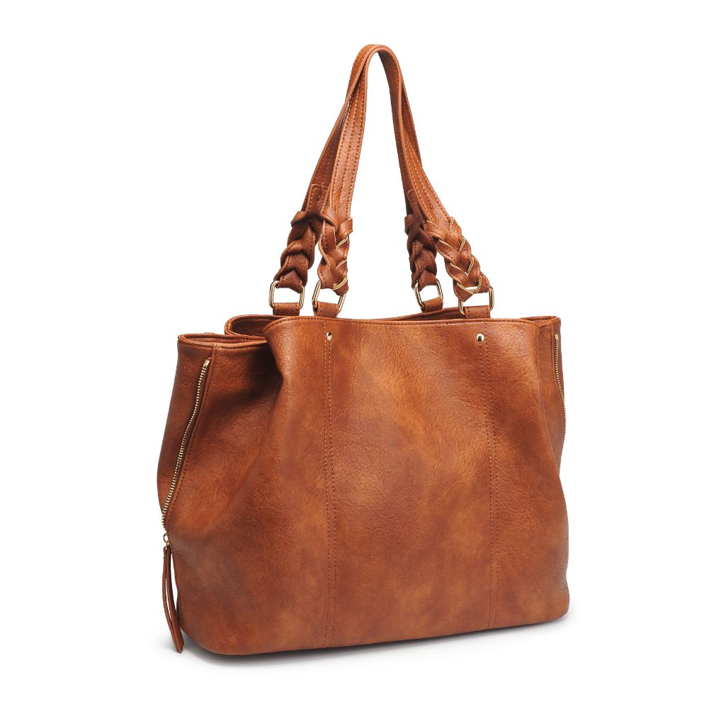 Woman wearing Cognac Moda Luxe Clementine Tote 842017128076 View 6 | Cognac